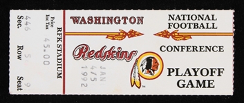 1992 Atlanta Falcons vs Washington Redskins Playoff Game Ticket Stub "This was Brett FavreÄs first-ever NFL Playoff Game as a member of the Atlanta Falcons"