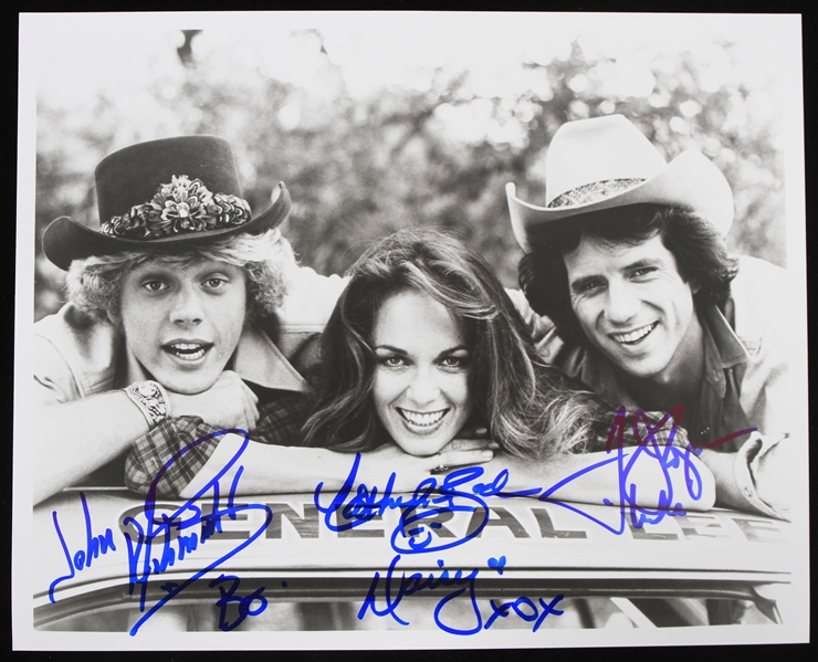 1979-1984 John Schneider Catherine Bach and Tom Wopat Dukes of Hazard Autographed 8"x10" B&W Photo (JSA)