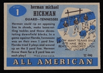 1955 Herman Hickman University of Tennessee Topps All American Trading Card #1