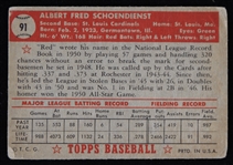 1952 Red Schoendienst St. Louis Cardinals Topps Trading Card #91