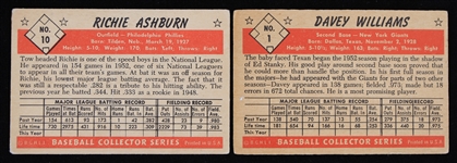 1953 Davey Williams New York Giants #1 and Richie Ashburn Philadelphia Phillies #10 Bowman Trading Cards (Lot of 2)
