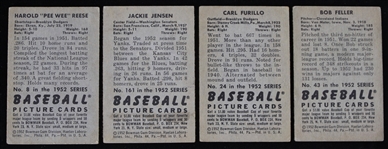 1952 Pee Wee Reese Brooklyn Dodgers #8 Carl Furillo Brooklyn Dodgers #24 Bob Feller Cleveland Indians #43 and Jackie Jensen Washington Senators  #161 Bowman Trading Cards (Lot of 4)