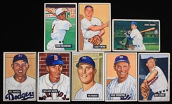 1951 Gil Hodges and Duke Snider Brooklyn Dodgers Vic Raschi New York Yankees Bob Lemon Cleveland Indians and More Bowman Trading Cards (Lot of 8)