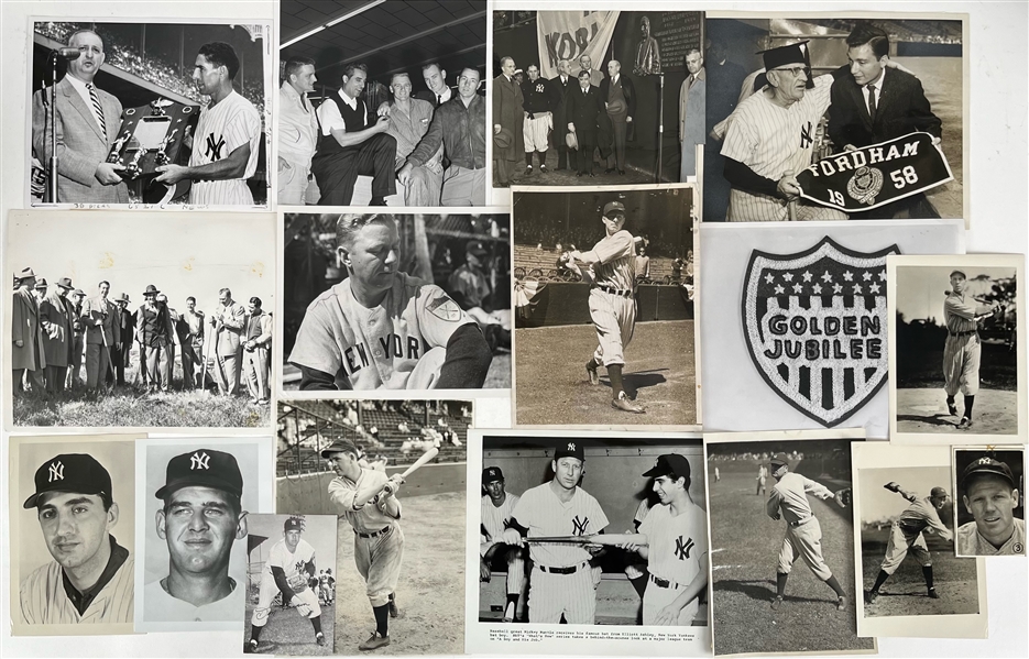 1930s-1960s Babe Ruth Don Larson Mickey Mantle and More New York Yankees 3"x5" 5"x7" and 8"x10" B&W Sporting News Photos (Lot of 29)