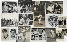 1930s-1960s Babe Ruth Don Larson Mickey Mantle and More New York Yankees 3"x5" 5"x7" and 8"x10" B&W Sporting News Photos (Lot of 29)