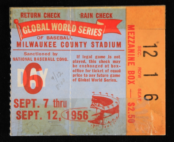 Lot Detail 1956 Milwaukee Braves vs New York Yankees World Series Global Ticket Stub at