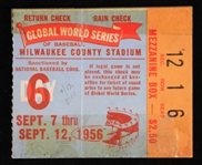 1956 Milwaukee Braves vs New York Yankees World Series Global Ticket Stub at Milwaukee County Stadium