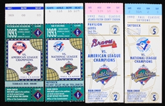 1992-1993 Atlanta Braves vs Toronto Blue Jays and Phillies vs Blue Jays World Series Tickets (Lot of 4)