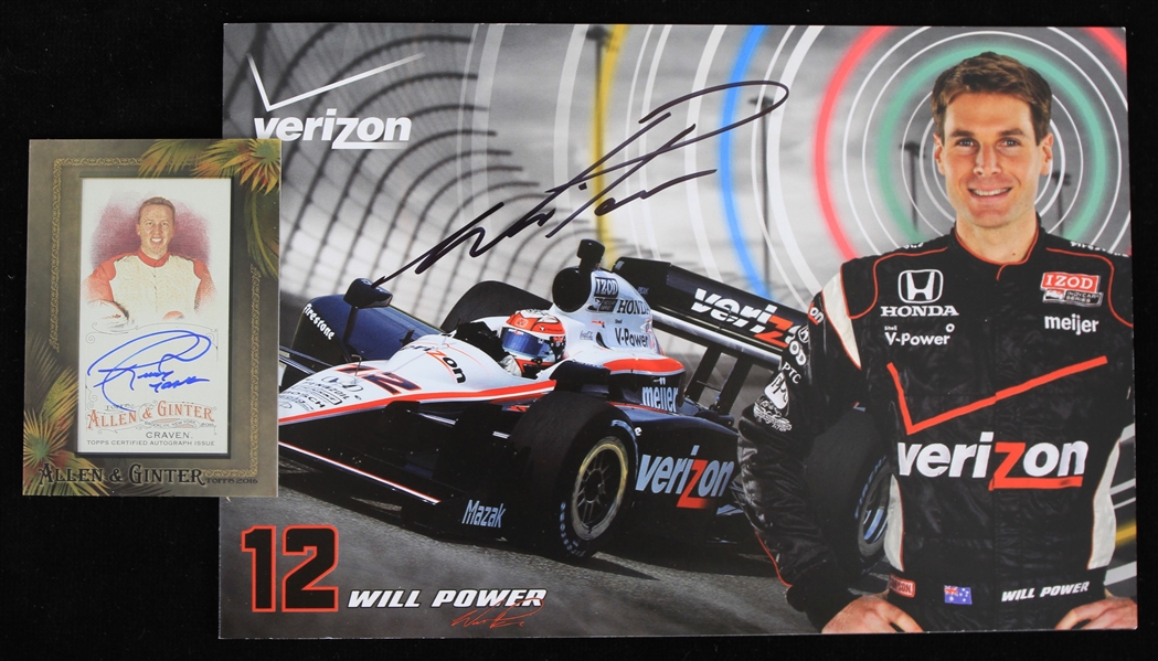 2011-2016 Will Power Signed 5"x7" Flyer and 2016 Topps Ricky Craven Signed Trading Card (Lot of 2) (JSA)