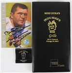 1998-2020 Mike Dikta Chicago Bears Autographed 4"x6" Hall of Fame Postcard and Mike Ditka Restaurant Items (JSA) (Lot of 3)