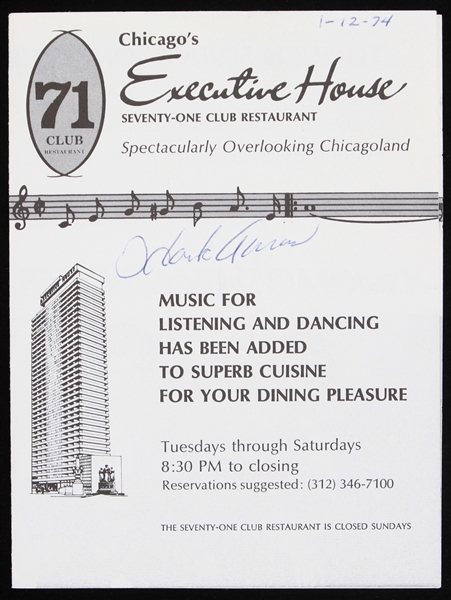 1974 Hank Aaron (d.2021)  Atlanta Braves Signed Executive House Seventy One Club Restaurant Flyer (JSA)