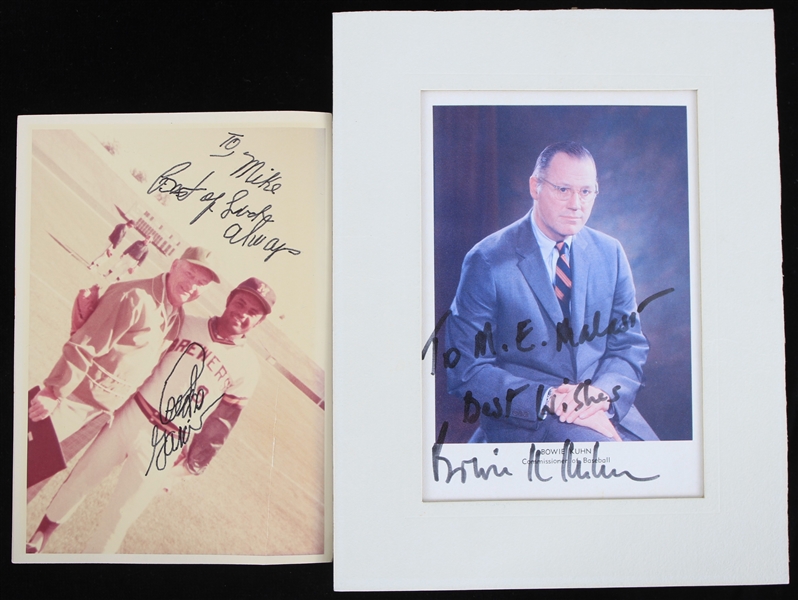 1969-1984 Pedro Garcia Milwaukee Brewers and Bowie Kuhn Commissioner of Baseball Autographed 5"x7" Color Photos (JSA) (Lot of 2)
