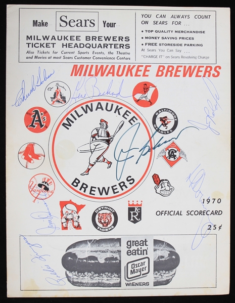 1970 Gene Brabender Milwaukee Brewers and Rollie Fingers Oakland Athletics and More Signed Scorecard (JSA)