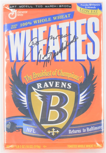 1996 Art Modell Ted Marchibroda Baltimore Ravens Signed Wheaties Box (JSA)