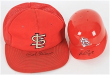 1980s-2000s Bob Gibson Albert Pujols St. Louis Cardinals Signed Cap & Mini Batting Helmet - Lot of 2 (JSA)