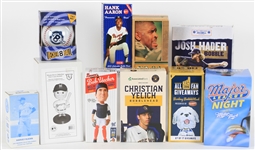 2000s Milwaukee Brewers Green Bay Packers MIB Bobblehead Collection - Lot of 10 w/ Bob Uecker, Bob Uecker Magic 8 Ball, Bob Uecker Major League Talking Bobble & More