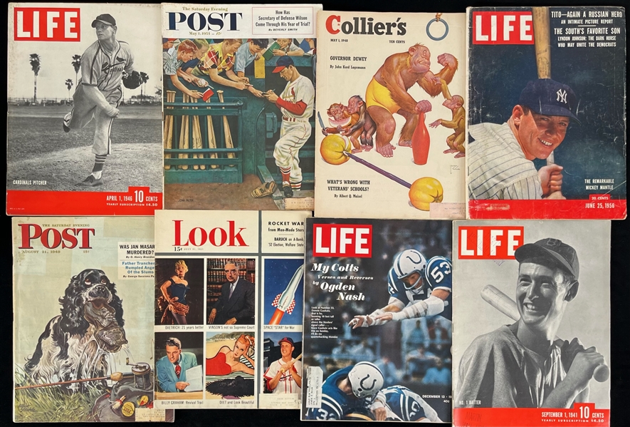 1940s-60s Baseball Football Americana Magazine Collection - Lot of 8 w/ Ted Williams, Mickey Mantle, Stan Musial & More