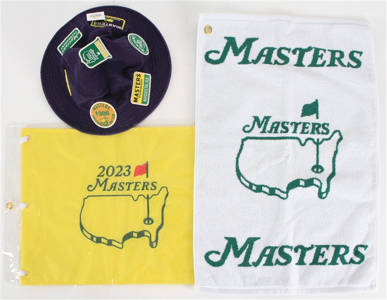 2020s Masters Golf Tournament Augusta National Golf Club Memorabilia - Lot of 3 w/ Pin Flag, Towel & Floppy Hat