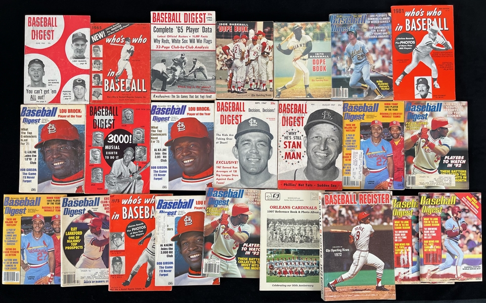 1957-97 Baseball Publication Collection - Lot of 23 w/ Baseball Digest, Sporting News Guides, Whos Who & More