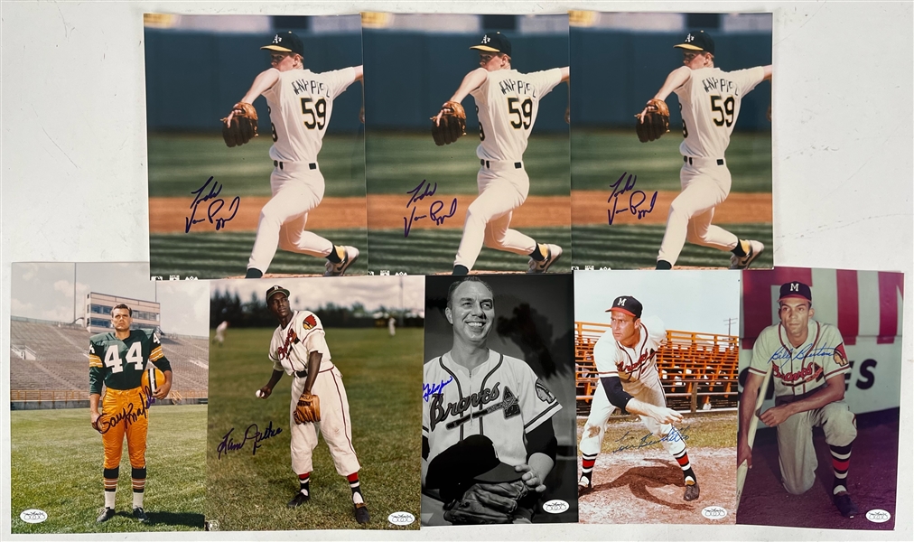 1950s-1990s Sam Jethroe Boston Braves Gary Knaflec Green Bay Packers and More Autographed 8"x10" B&W and Colored Photos *JSA* (Lot of 8)