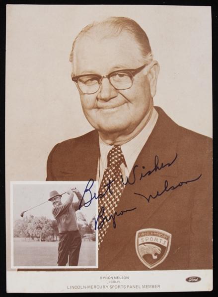 1970s Byron Nelson Facsimile Signed 5" x 7" Lincoln Mercury Sports Panel Member Promo Photo
