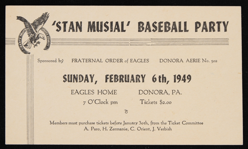 1949 Stan Musial St. Louis Cardinals Baseball Party 3.25" x 5.5" Postcard