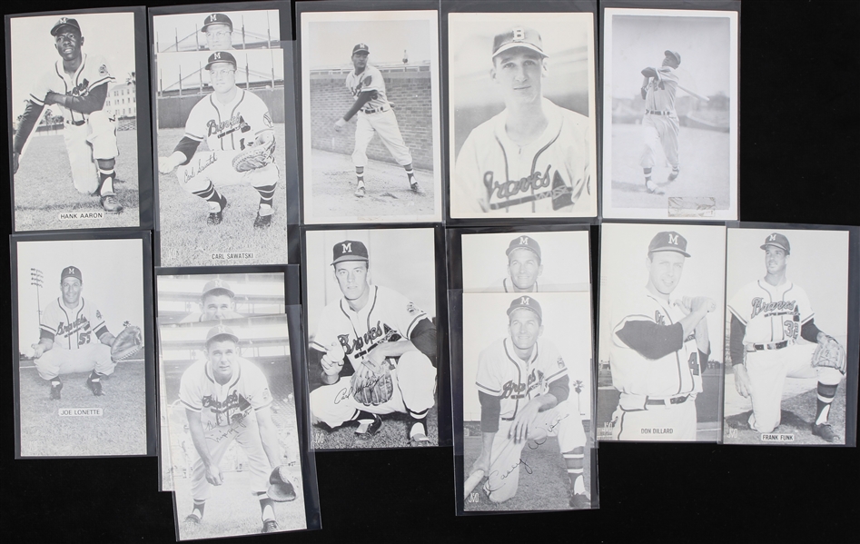 1950s Boston/Milwaukee Braves 3.25" x 5.5" Player Postcards - Lot of 14 w/ Hank Aaron, Warren Spahn & More