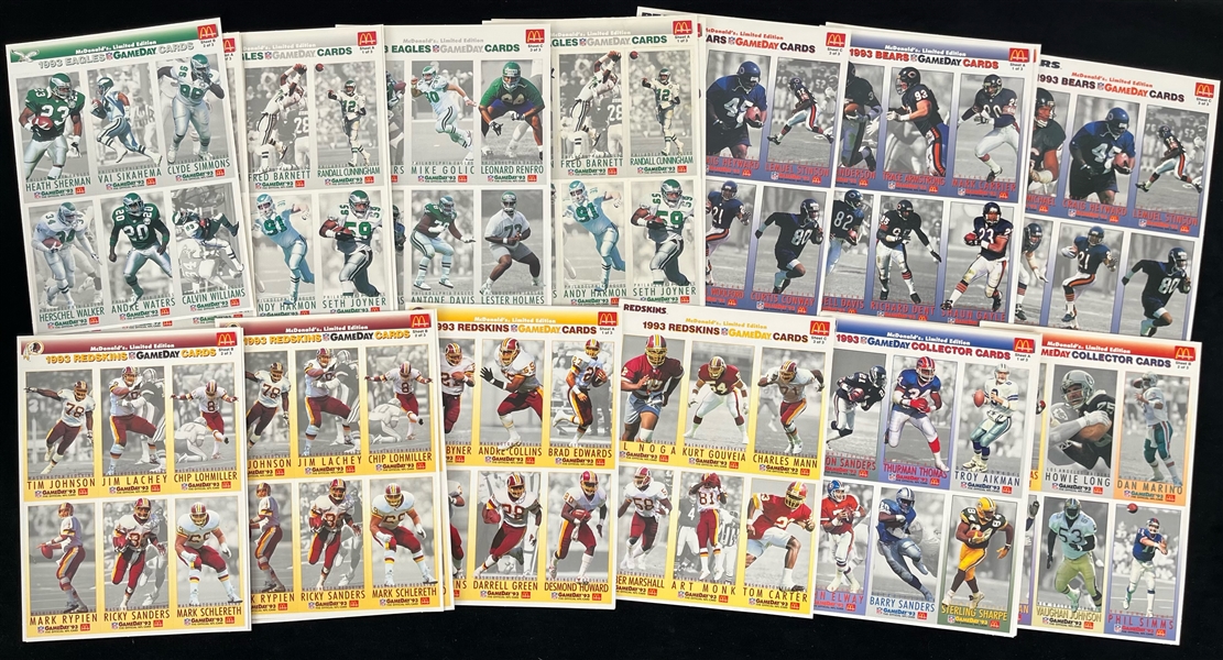 1993 McDonalds GameDay Football Uncut Trading Card Sheets - Lot of 26 Sheets w/ 156 Total Cards