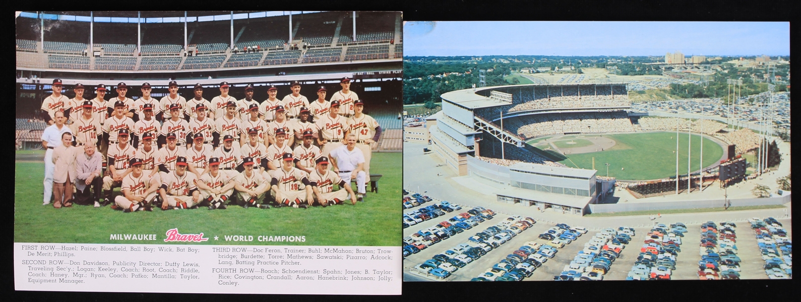 1955-57 Milwaukee Braves Milwaukee County Stadium Jumbo Postcards - Lot of 2 