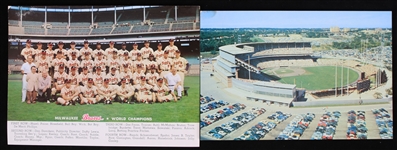 1955-57 Milwaukee Braves Milwaukee County Stadium Jumbo Postcards - Lot of 2 