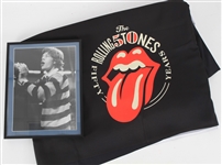 1960s-2010s The Rolling Stones Memorabilia Collection - Lot of 2 w/ Vintage Framed Mick Jagger Photo & 50th Anniversary Banner
