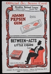 1920 Brooklyn Dodgers vs St Louis Cardinals Official Score Card