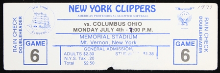 1977 New York Clippers Professional Slo-Pitch Softball Ticket