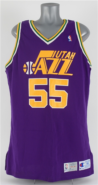 1993-94 Felton Spencer Utah Jazz Preseason Road Jersey (MEARS LOA)