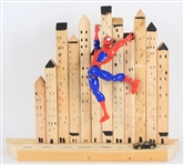 2000s Spiderman Custom 19" x 24" x 5" Handmade Wooden City Display