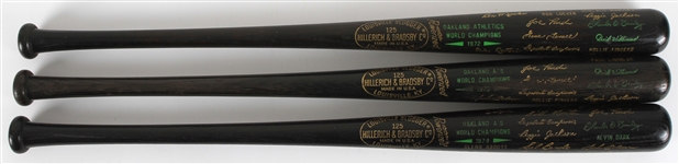 1972-74 Oakland Athletics World Series Champions H&B Louisville Slugger Commemorative Black Bats - Lot of 3