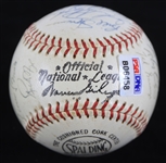 1967 Chicago Cubs Team Signed ONL Giles Baseball w/ 23 Signatures Including Leo Durocher, Ernie Banks, Fergie Jenkins, Ron Santo & More (PSA/DNA NM 7)