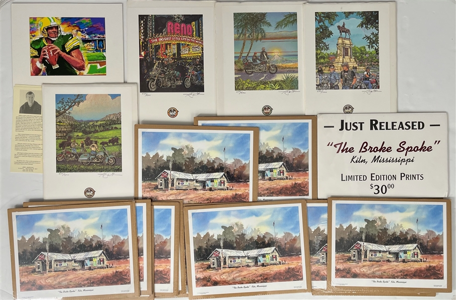 1990s Brett Favre Broke Spoke Harley Davidson Art Prints - Lot of 19