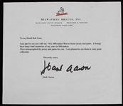 1962 Hank Aaron Milwaukee Braves Signed Letter on Team Stationary (JSA)