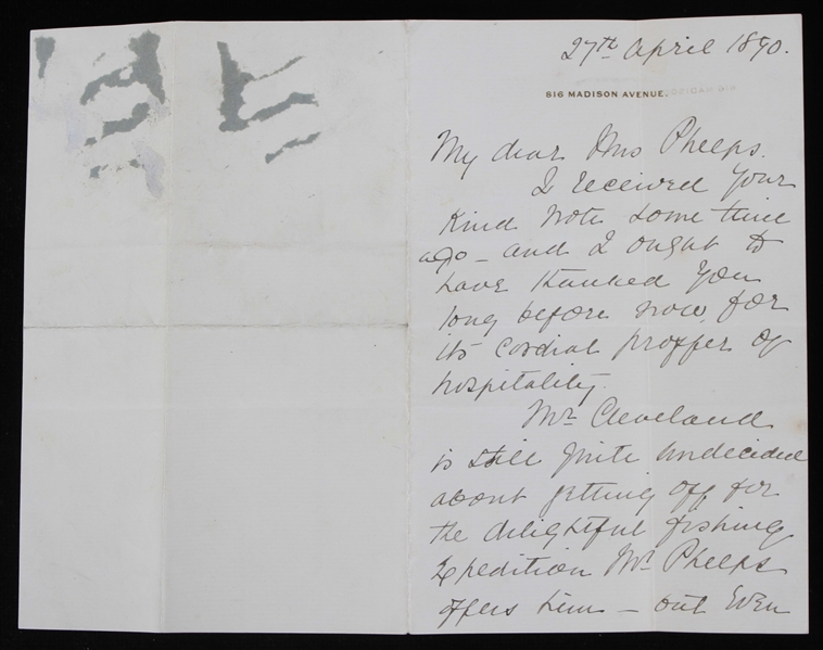 1890 Frances Cleveland First Lady of the United States Signed Correspondence (JSA)
