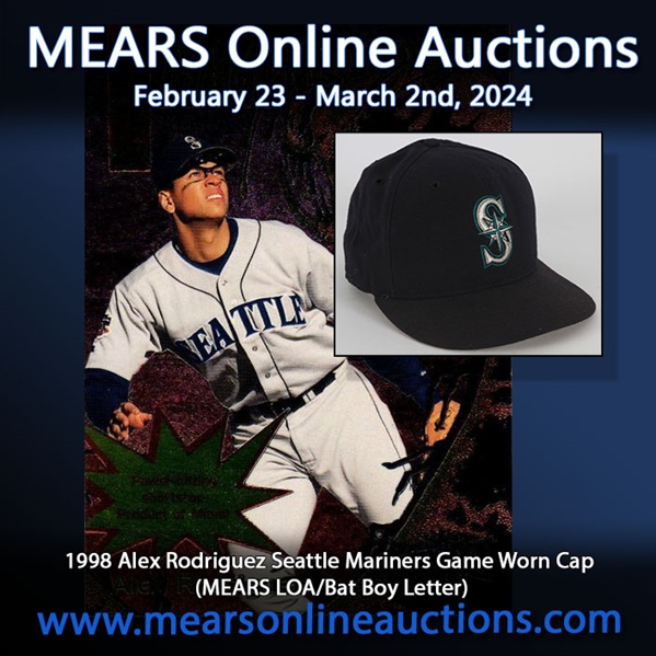 1998 Alex Rodriguez Seattle Mariners Game Worn Cap (MEARS LOA/Bat Boy Letter)