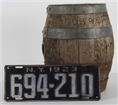 1915-30s Jacob Ruppert New York Yankees Owner Ruppert Brewing Company Wooden Beer Keg + 1923 NY License Plate (MEARS LOA)