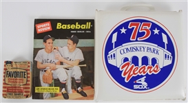 1950s-80s Chicago White Sox Memorabilia Collection - Lot of 3 w/ Nellie Fox Chewing Tobacco, Comiskey Park 75 Years Seat Cushion & More