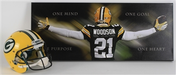 2000s Aaron Rodgers Green Bay Packers Replica Helmet w/ Charles Woodson 16x39 Canvas Print 