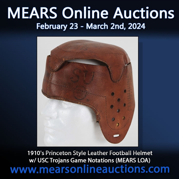1910s Princeton Style Leather Football Helmet w/ USC Trojans Game Notations (MEARS LOA)