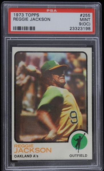 1973 Reggie Jackson Oakland Athletics Topps #255 Baseball Trading Card (PSA Slabbed Mint 9 OC)