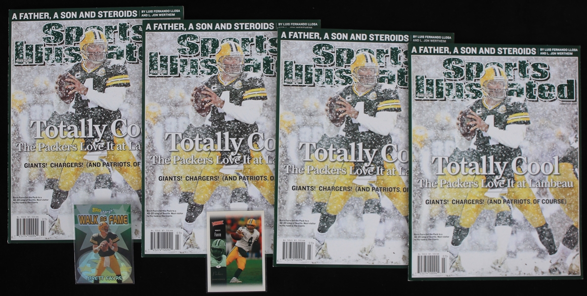 2000-2008 Brett Favre Green Bay Packers Trading Cards and Sports Illustrated Magazines (Lot of 6)