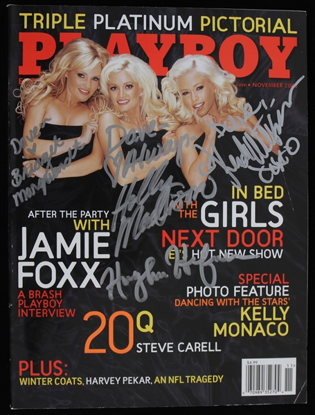 2005 Hugh Hefner Holly Madison Bridget Marquardt Kendra Wilkinson The Girls Next Door Signed Playboy Magazine