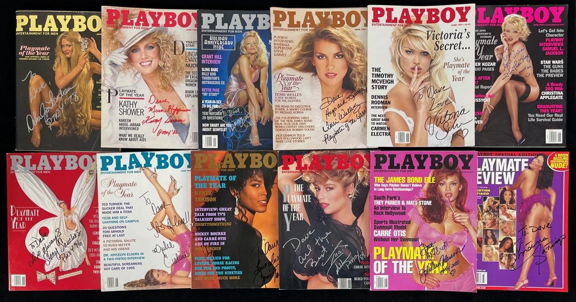 1978-2003 Signed Playboy Playmates of the Year Magazine Collection - Lot of 13 + 17 Signed Photos