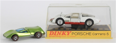 1960s-80s Match Box Car Collection - Lot of 2 w/ Dinky Porsche Carrera 6 